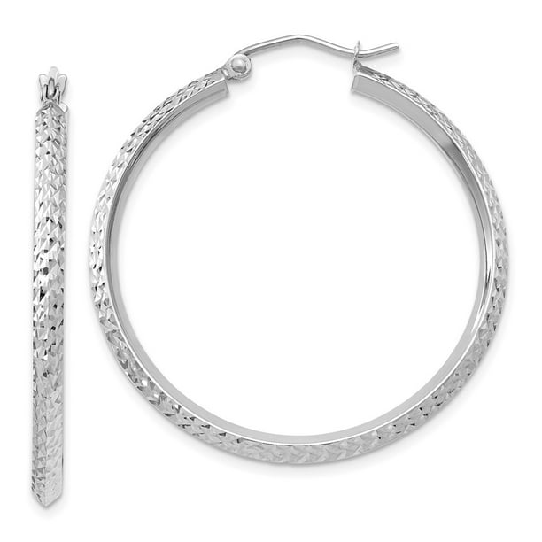 FB Jewels 14k White Gold 1.5mm Diamond-cut Endle Sterling Silver Hoop Earrings 